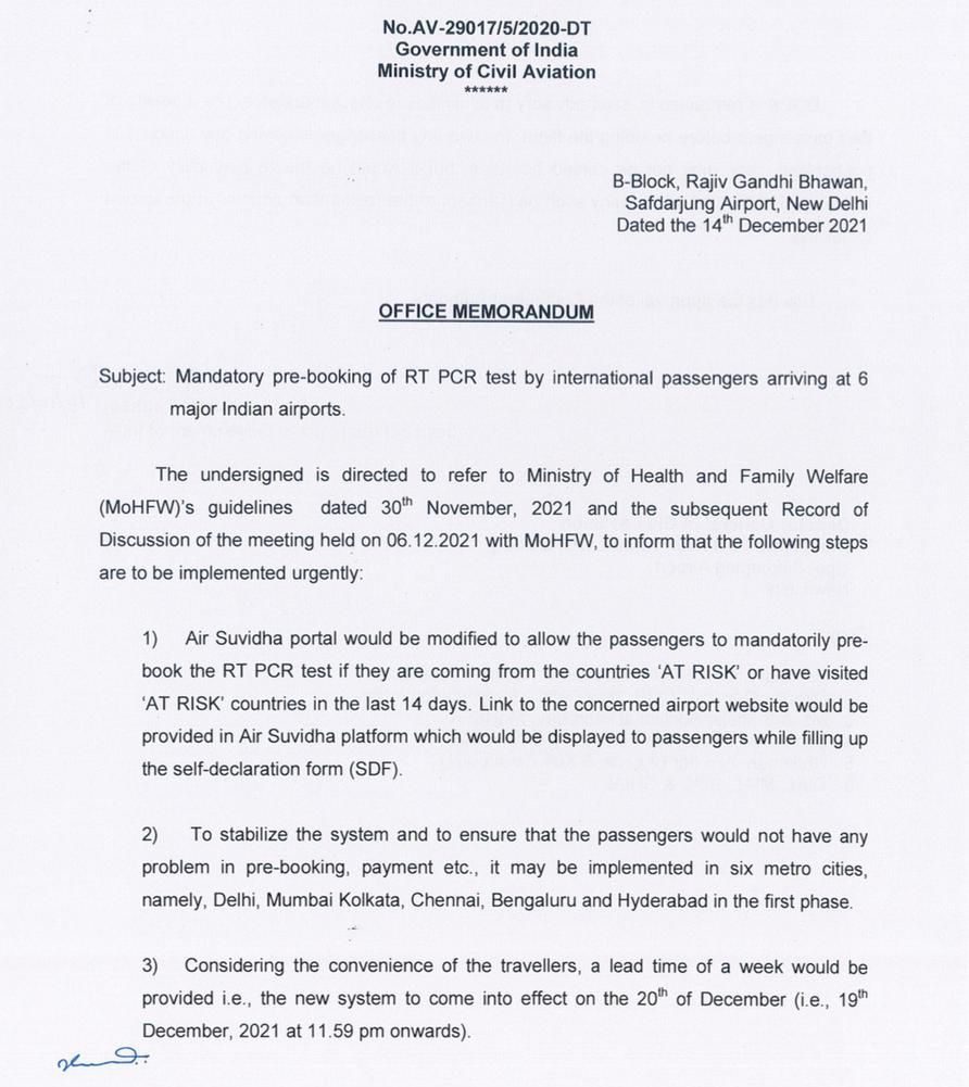 PRE-BOOKED RT-PCR-TEST-MANDATED-FOR-PERSONS-TRAVELLING-TO-INDIA